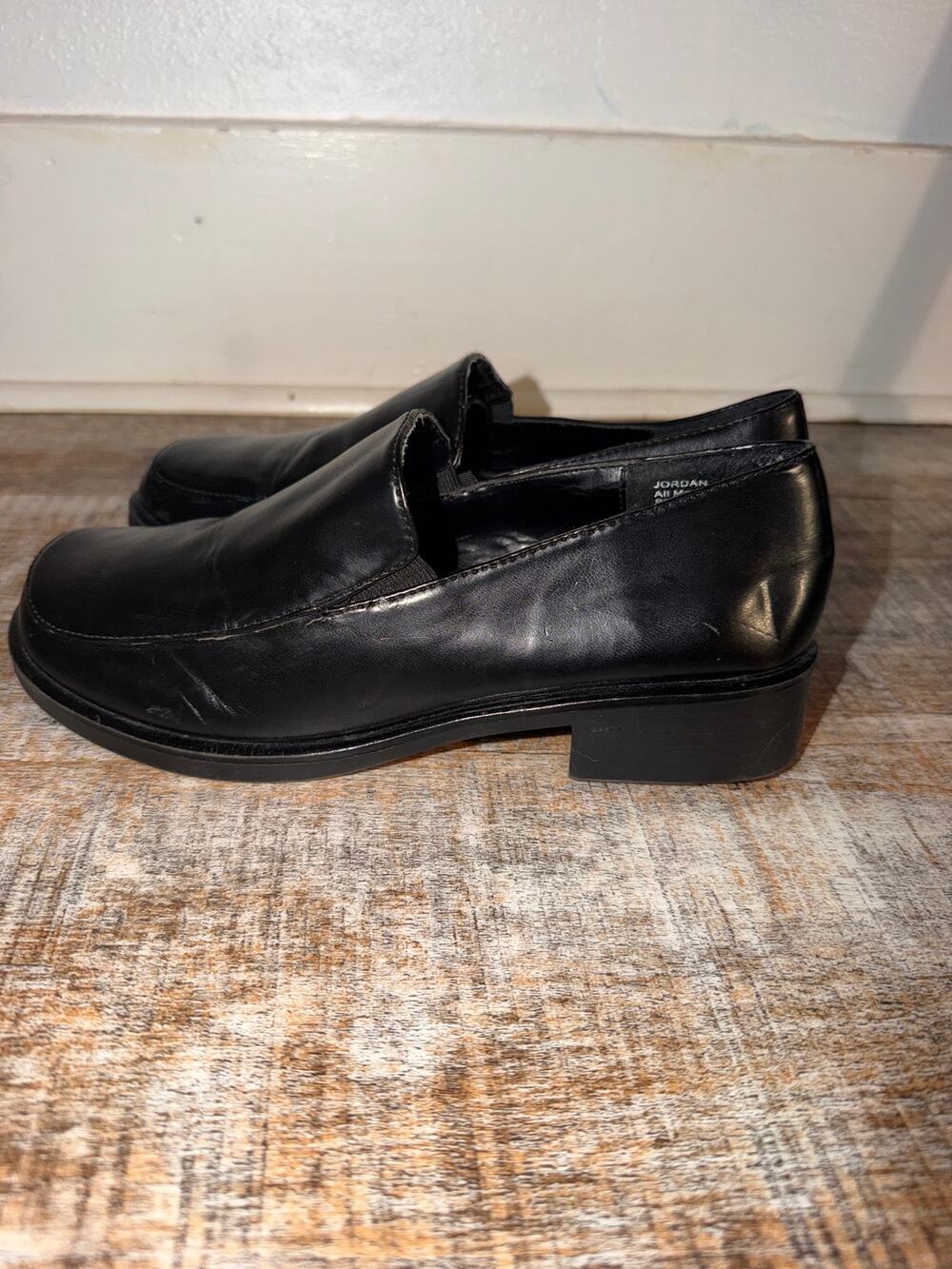 Black Leather Loafers Witchy Square Toe Size 6 Dark Academia Fairy Grunge